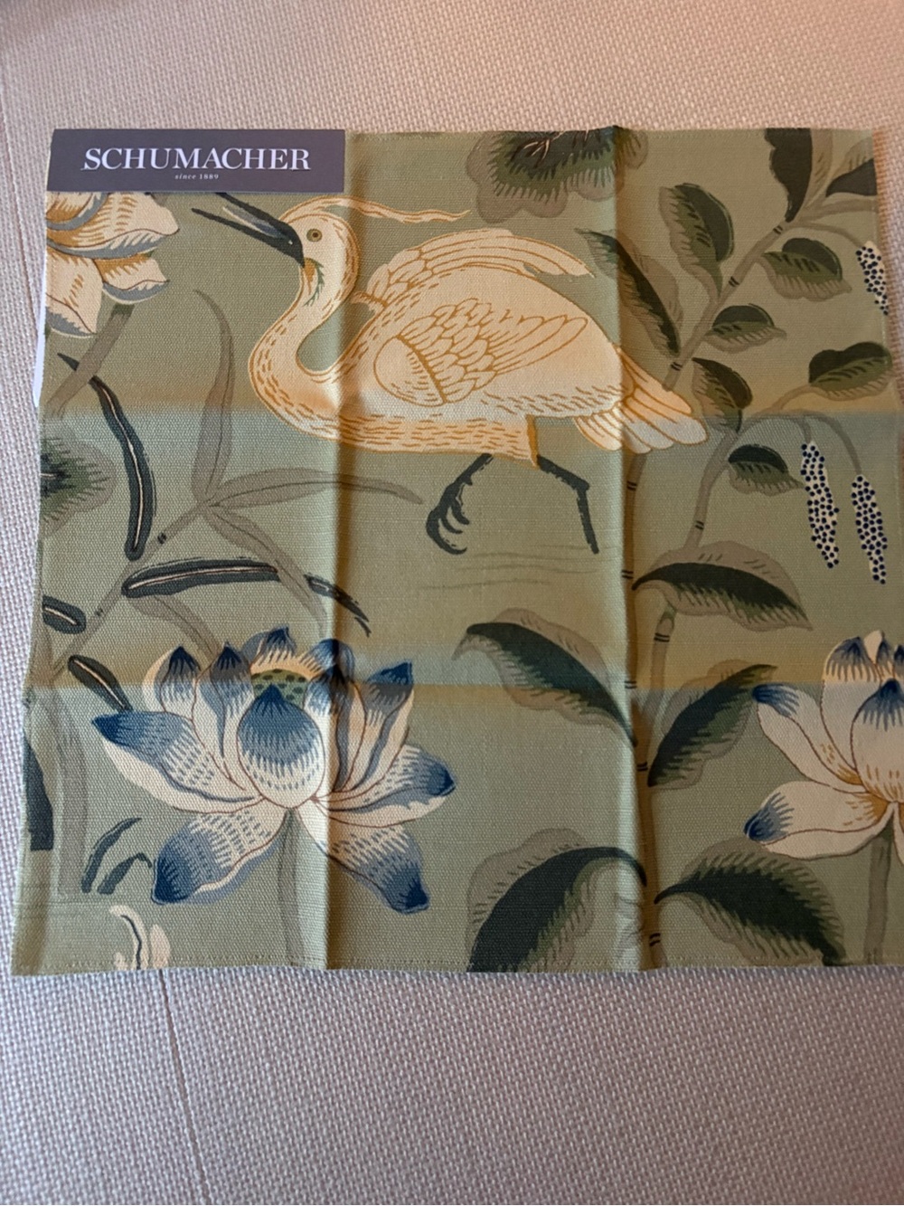 Pair of Schumacher fabric samples Lotus Garden.